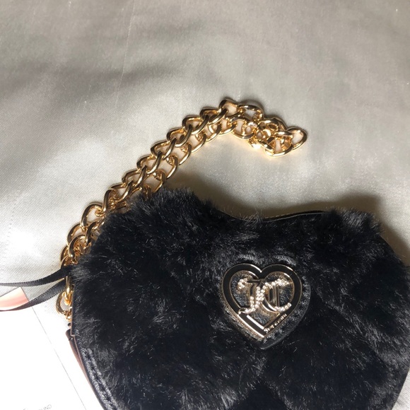 Juicy Couture Liquorice Get Cozy Faux Fur Heart Zip Around Wristlet JC Logo NWT - Picture 7 of 16